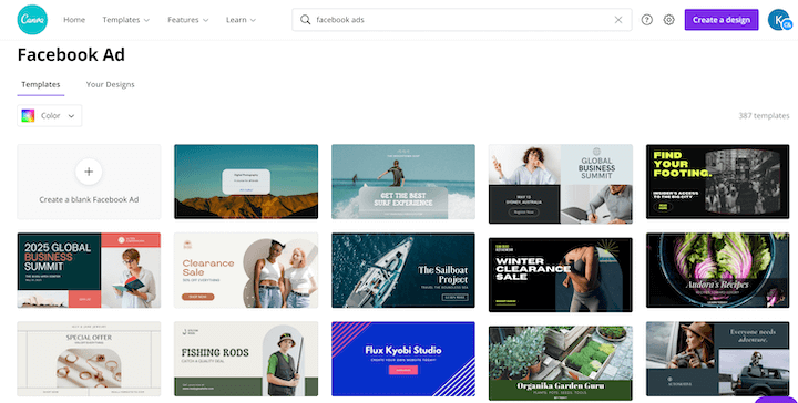 modèles d'annonces facebook sur canva