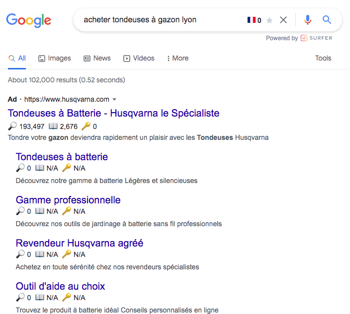 Résultats payants :