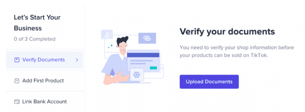 démarrez votre entreprise et vérifiez vos documents pour configurer la boutique TikTok