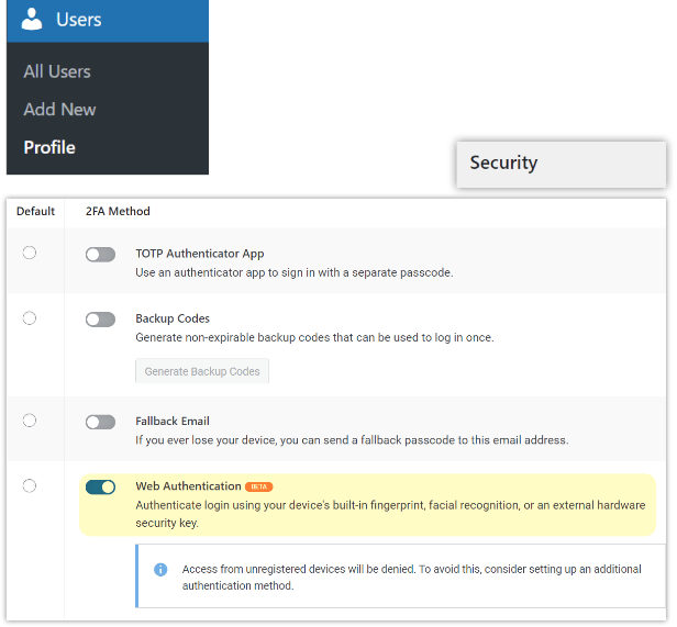 activer l'authentification Web