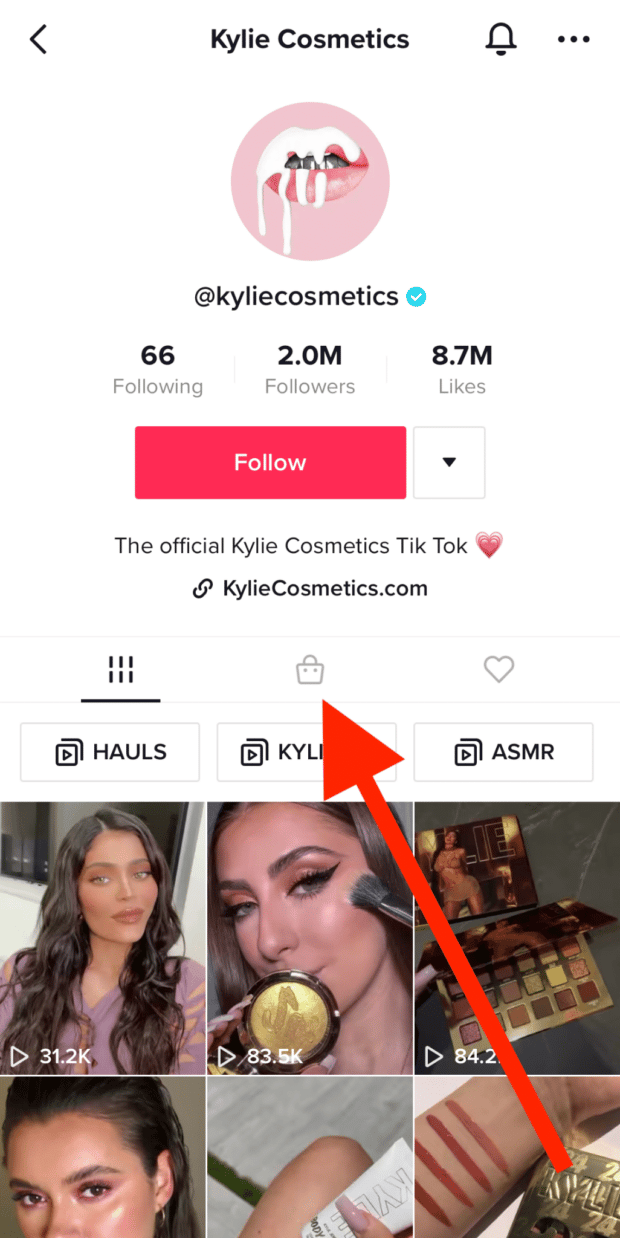 Page TikTok de Kylie Cosmetics