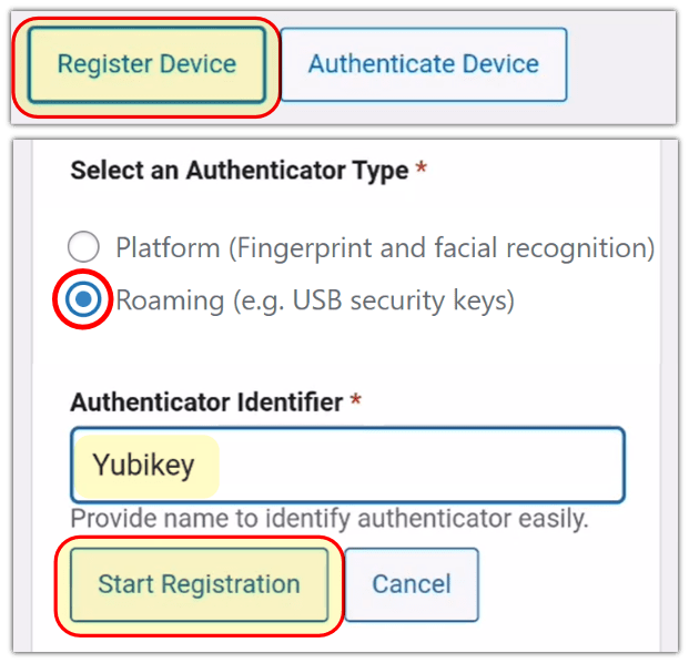 appareil d'enregistrement webauth
